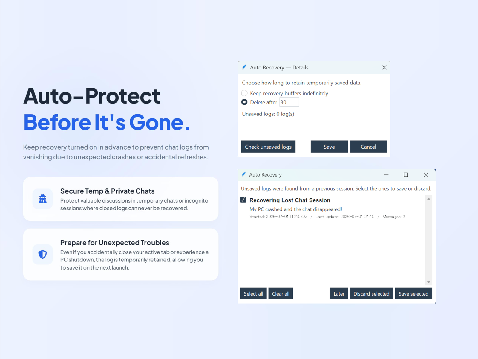 Auto-recovery prompt on startup